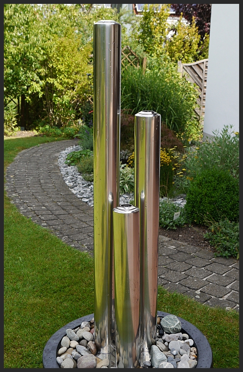 100 cm EDELSTAHL Brunnen/Springbrunnen 3 Säulen u. LED