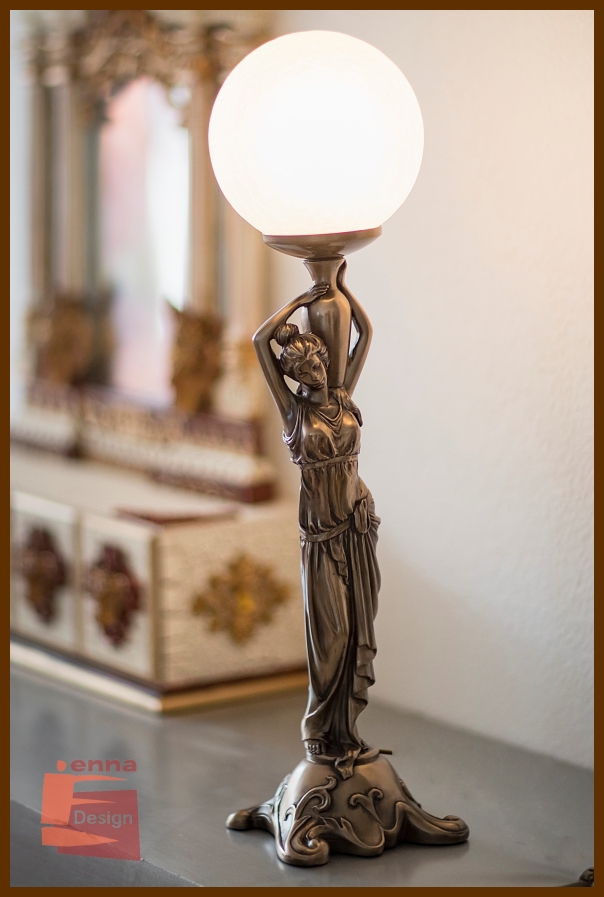 Jugendstil Lampe Mädchen Skulptur Tischleuchte Leselampe